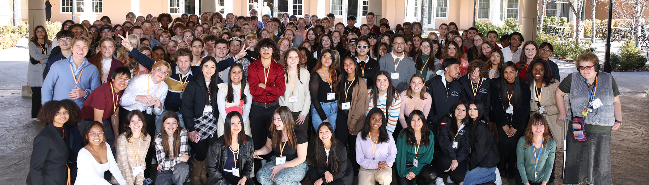 A large group of students posing together for a group photo.