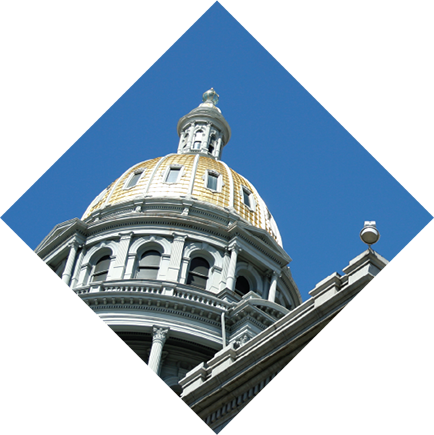 The steeple of the state capitol building.